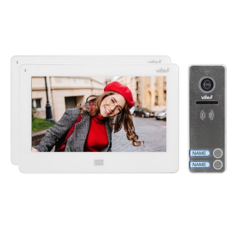 Zestaw wideodomofonowy 2-rodzinny, bezsłuchawkowy kolor, LCD 7", dotykowy, menu OSD, pamięć, gniazdo na kartę SD, DVR, sterowani
