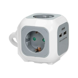 Przedłużacz 4 krotny 2P+Z (Schuko), ładowarka 2xUSB, 1,4m H05VV-F 3x1,5mm-, szaro-biały