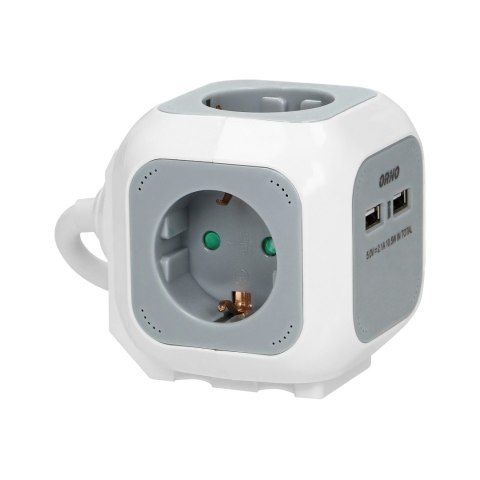 Przedłużacz 4 krotny 2P+Z (Schuko), ładowarka 2xUSB, 1,4m H05VV-F 3x1,5mm-, szaro-biały