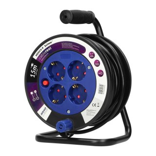Przedłużacz bębnowy MINI, 4 gniazda 2P+Z (schuko), metalowy stojak, polwinit H05VV-F 3x1mm- - 15m
