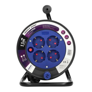 Przedłużacz bębnowy MINI, 4 gniazda 2P+Z (schuko), metalowy stojak, polwinit H05VV-F 3x1mm- - 15m