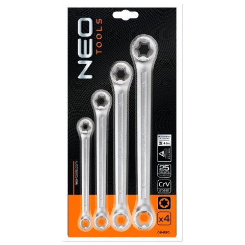 Klucze oczkowe Torx T6-T24, zestaw 4 szt.