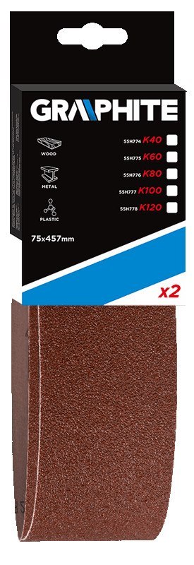 Pasy bezkońcowe 75 x 457 mm, K80, 2 szt.