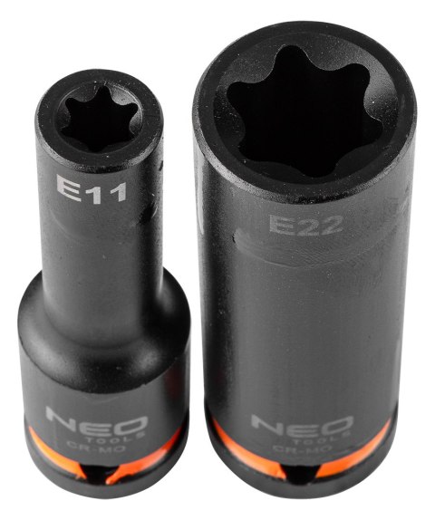Nasadki udarowe 1/2", E10-E24, zestaw 9 szt., CrMo