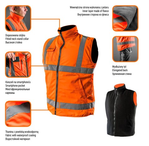 Bezrękawnik roboczy, dwustronny, jedna strona odblaskowa, pomarańczowa, rozmiar XXXL/60