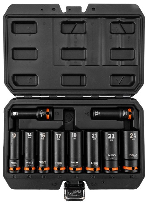 Nasadki udarowe 1/2", 10-24 mm, zestaw 10 szt., CrMo