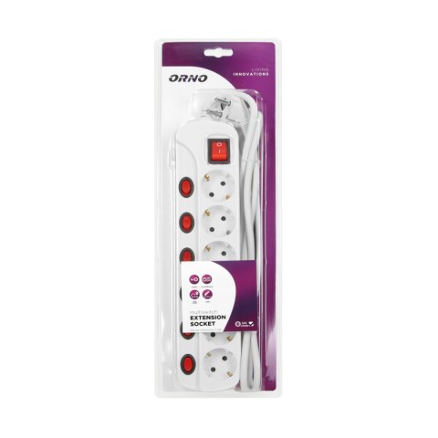 Listwa zasilająca "Multiswitch", 6 gniazd 2P+Z (Schuko), kabel 3x1,5mm-, długość 1,5m, z wyłącznikami podświetlanymi: głównym dw