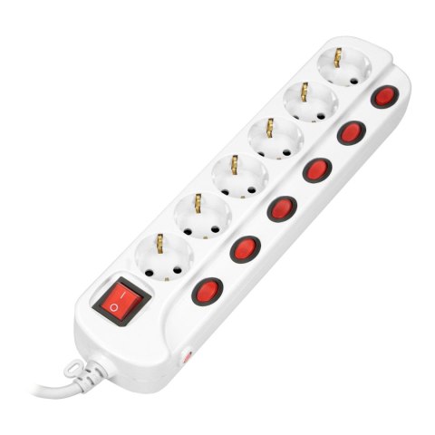Listwa zasilająca "Multiswitch", 6 gniazd 2P+Z (Schuko), kabel 3x1,5mm-, długość 1,5m, z wyłącznikami podświetlanymi: głównym dw