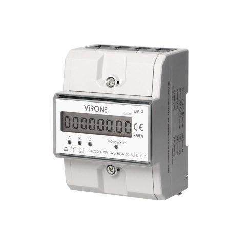 3-fazowy wskaźnik zużycia energii elektrycznej, 80A, 4,3 moduły, DIN TH-35mm