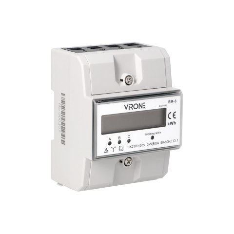 3-fazowy wskaźnik zużycia energii elektrycznej, 80A, 4,3 moduły, DIN TH-35mm