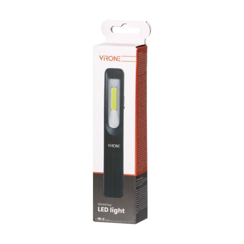 Latarka warsztatowa LED 3W 200lm + 50lm, 1200mAh, 3 tryby: 100%, 50%, dioda frontowa, magnes, klips