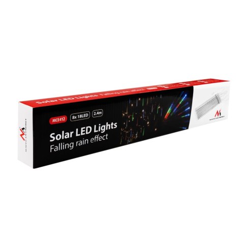 Solarne lampki LED Maclean, 2,4m długościi, 144 diody LED, 8 sopli RGB, tryb opadających sopli, bateria Li 800mAh, MCE412