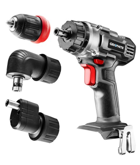 Wiertarko-wkrętarka akumulatorowa Energy+ 18V, zdejmowany uchwyt 10 mm, plus adapter kątowy i adapte