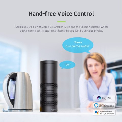 Zdalnie sterowane gniazdko WiFi GreenBlue, Android/iOS/Alexa/Google Home, zuż. energii, timer, max 3680W, typ E, GB720 E