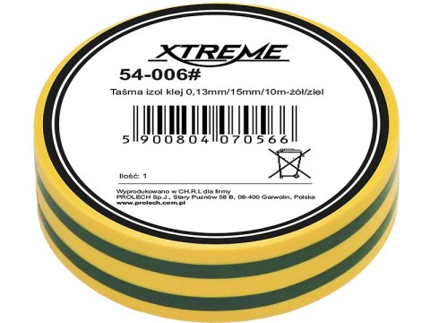 54-006# Taśma izolacyjna klejąca 0,13mm/15mm/10m - żółta/zielona