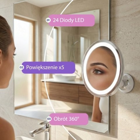 AD 2168 Lusterko led łazienkowe, 5x powiększenie, 24 diody led, regulacja natężenia światła