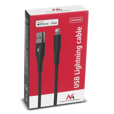 Kabel USB dla iPhone (Made for iPhone / iPod / iPad) Maclean, 2.4A, 1m, czarny, MCE845B