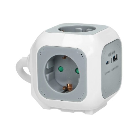 Przedłużacz 4x2P+Z (Schuko), ładowarka USB A+C, Quick charge, 1,4m H05VV-F 3x1,5mm-, szary