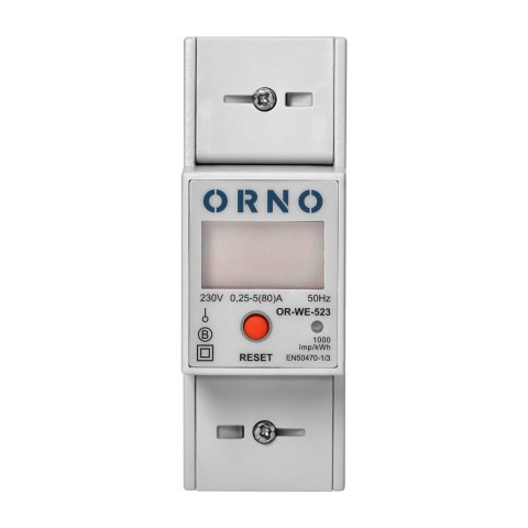 1-fazowy licznik zużycia energii elektrycznej, 80A, MID, RS485, dodatkowy wskaźnik, wyjście impulsowe, przycisk RESET, 2 moduły,