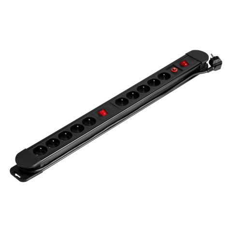 Listwa zasilająca, 10 gniazd 2P+Z, kabel 3x1,5mm2, długość 1,5m, 2xWyłącznik podświetlany dwutorowy, Wyłącznik termiczny. 16A/2