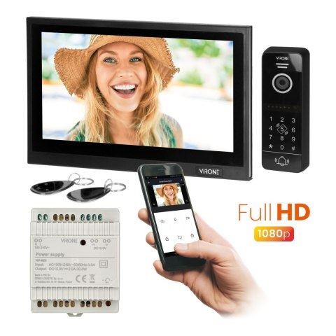 BESAR zestaw wideodomofonowy jednorodzinny, 4-żyłowy, 10", Wi-Fi, ekran dotykowy, Full HD, RFID, szyfrator