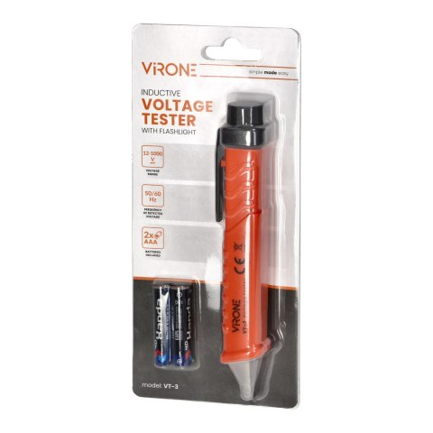 Indukcyjny tester napięcia z latarką, 12-1000V AC/DC, pomarańczowy