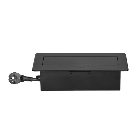 Gniazdo meblowe wpuszczane w blat z płaskim frezowanym rantem, ładowarką USB i przewodem 1,5m, 2x2P+Z (Schuko), 2xUSB (typ A+C; 