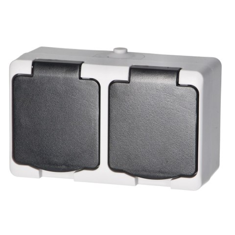 Gniazdo podwójne 2X2P+Z AQUATIC MINI IP 54 biało-czarne