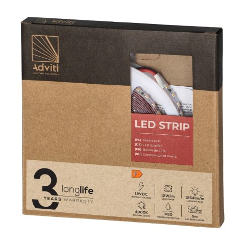 Taśma LED 12V, Samsung chipset 2835, 120L/m, 1260lm/m, 12W/m, IP20, 4000K, 5m