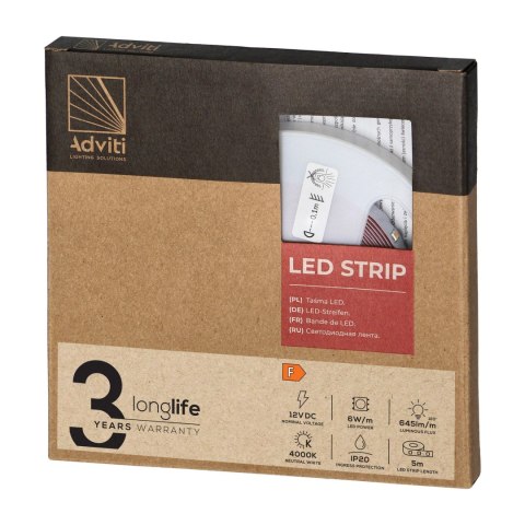 Taśma LED 12V, Samsung chipset 2835, 60L/m, 630lm/m, 6W/m, IP20, 4000K, 5m