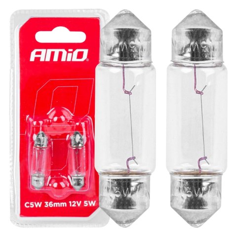 Żarówki halogenowe c5w rurkowe 36mm 12v 2szt. blister amio-03348