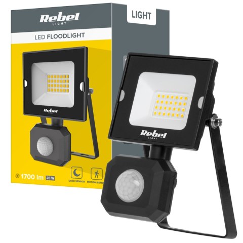 Reflektor LED naświetlacz Rebel 20W z sensorem zmierzchu i ruchu, 6500K, 230V