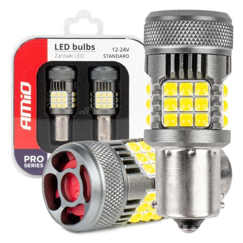 Żarówki led canbus pro series 1156 ba15s p21w r10w r5w 36x3030 smd fan white 12v 24v amio-03722