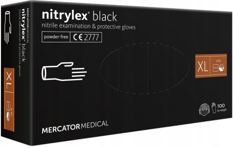 Rękawice nitrylowe czarne mercator nitrylex black rozmiar xl 100 szt.