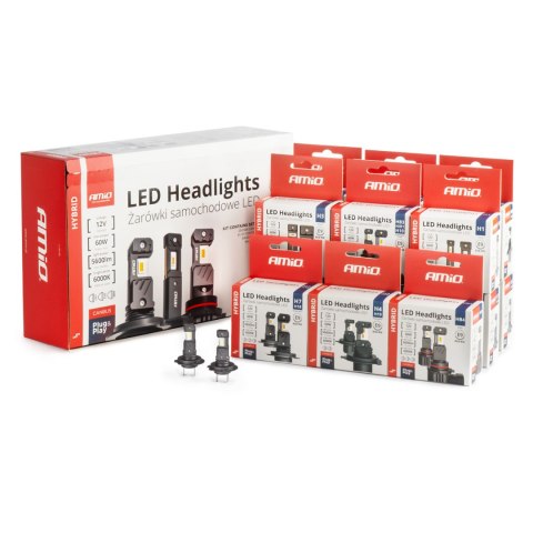 Żarówki samochodowe led seria hybrid h1 h3 h4 h7 hb3 hb4 6000k canbus 16 kpl. amio-04120