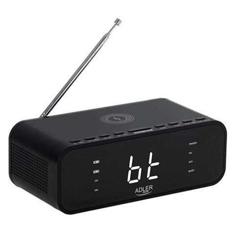 AD 1192 black Radiobudzik z bezprzewodową ładowarką i fm