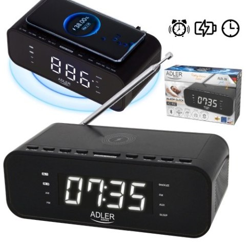 AD 1192 black Radiobudzik z bezprzewodową ładowarką i fm