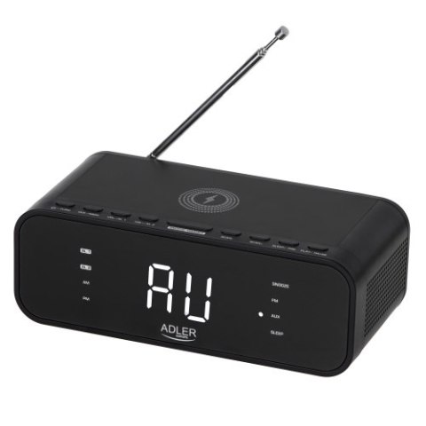 AD 1192 black Radiobudzik z bezprzewodową ładowarką i fm