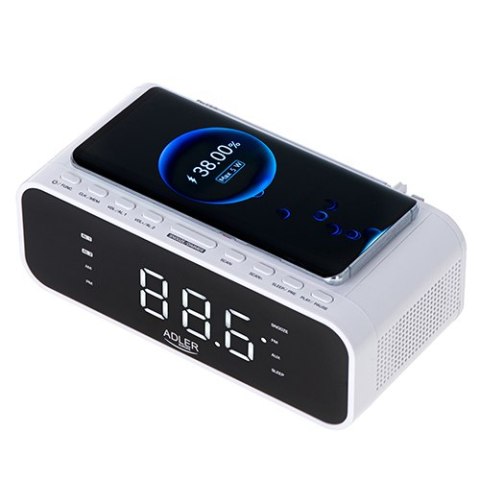 AD 1192 white Radiobudzik z bezprzewodową ładowarką i fm