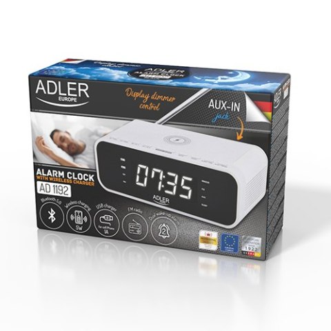 AD 1192 white Radiobudzik z bezprzewodową ładowarką i fm