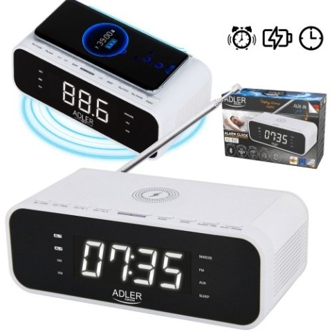 AD 1192 white Radiobudzik z bezprzewodową ładowarką i fm