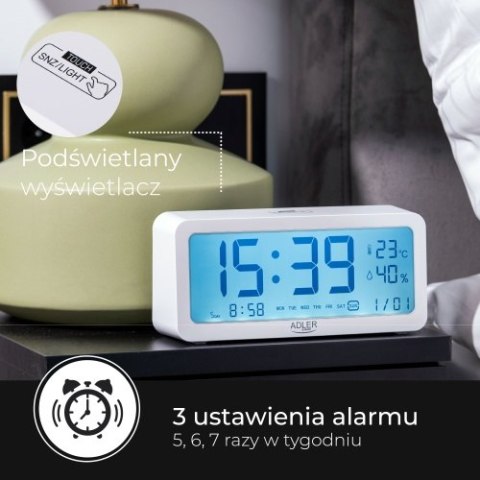 AD 1195 white Budzik na baterie - biały