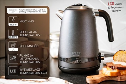 AD 1295 grey Czajnik metalowy 1,7l z lcd & regulacją temperatury