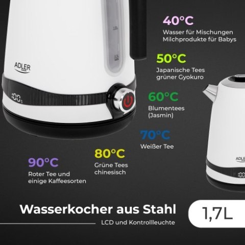 AD 1295 white Czajnik metalowy 1,7l z lcd & regulacją temperatury