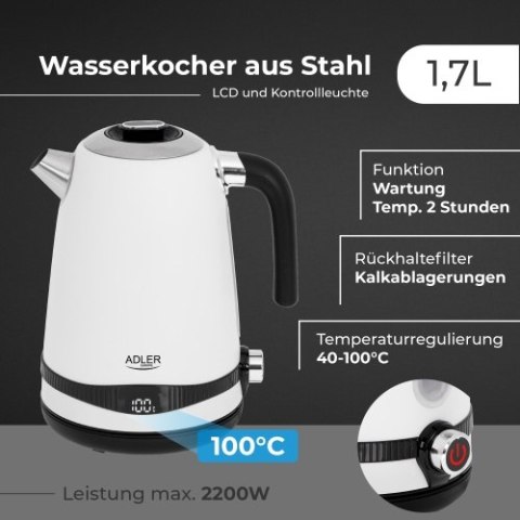 AD 1295 white Czajnik metalowy 1,7l z lcd & regulacją temperatury
