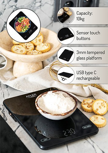 AD 3177 black Waga kuchenna 10kg ładowana przez usb