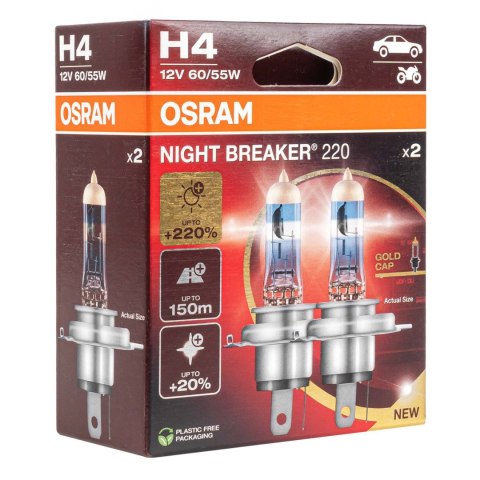 Żarówki halogenowe osram h4 12v 60/55w p43t night breaker +220% /2 szt./
