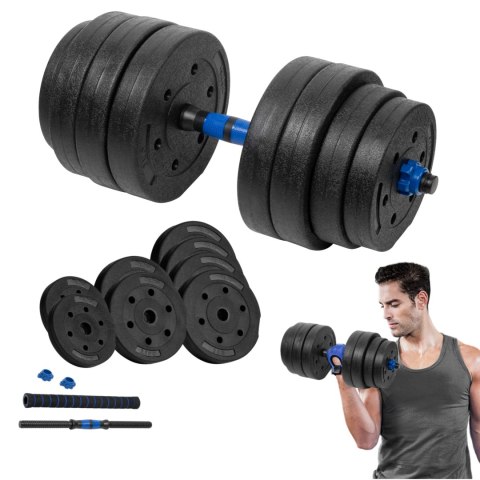 Hantel bitumiczny regulowany z łącznikiem 1x20kg, REBEL ACTIVE
