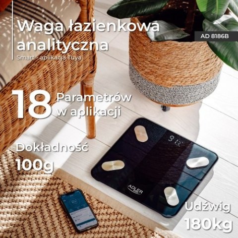 AD 8186 Black Waga łazienkowa analityczna smart - aplikacja tuya