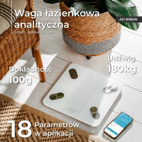 AD 8186 white Waga łazienkowa analityczna smart - aplikacja tuya